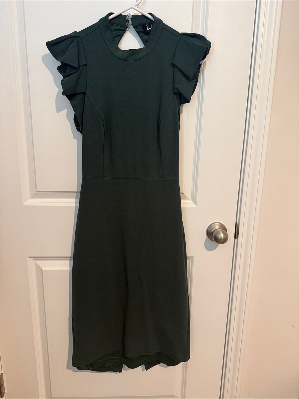 Lulu's Dark Green Midi Dress with Ruffle Sleeves
